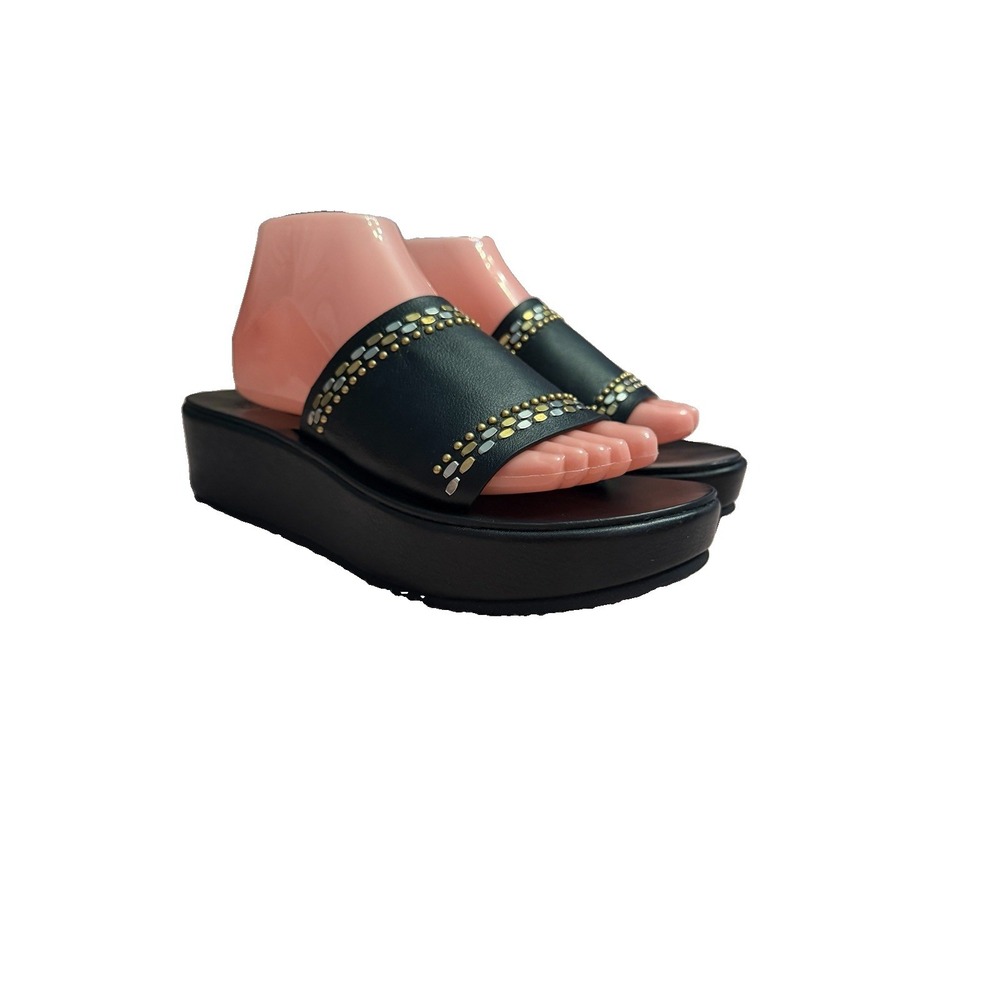 Calleen Cordero Dhana Leather Platform Sandals 9 Slide Brass Art Cushion Comfort